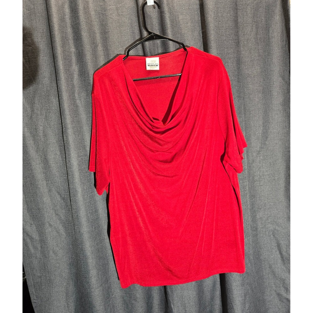 Bentley Plus Red Cowl Neck Top Short‎ Sleeve Blouse Elegant Plus Size